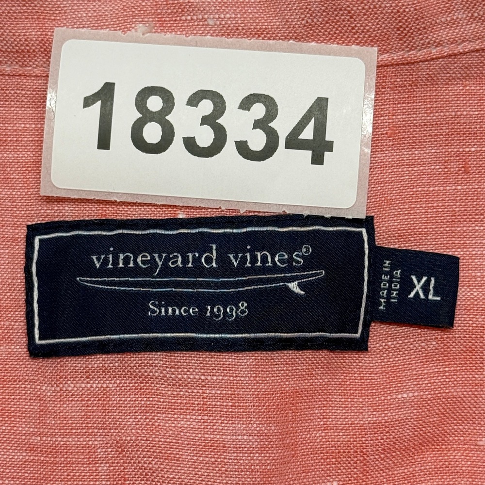 Vineyard Vines Shirt Mens XL Pink Linen Button Down Long Sleeve‎ Whale Pocket - Picture 9 of 9